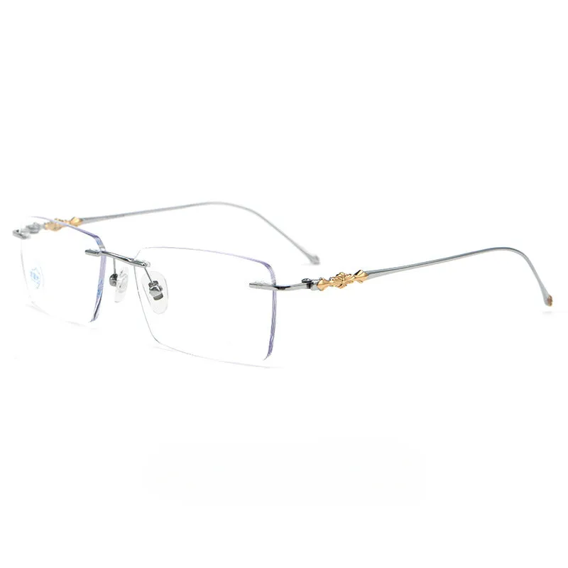 Handmade Retro Pure Titanium Photochromic Progressive Frameless Glasses