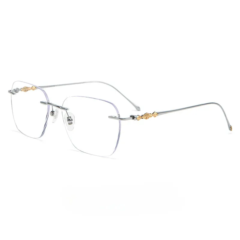 Handmade Retro Pure Titanium Photochromic Progressive Frameless Glasses