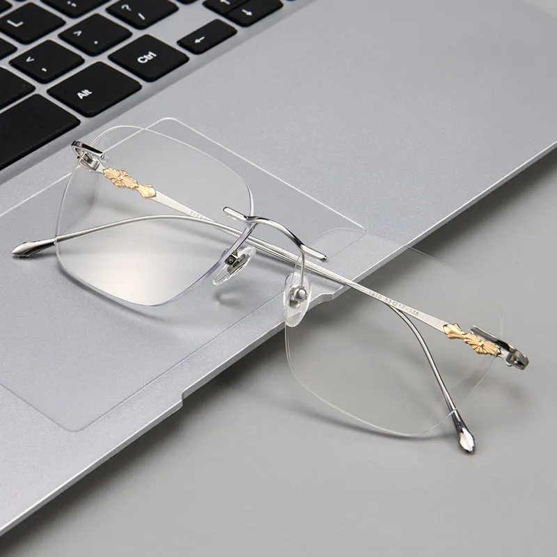 Handmade Retro Pure Titanium Photochromic Progressive Frameless Glasses