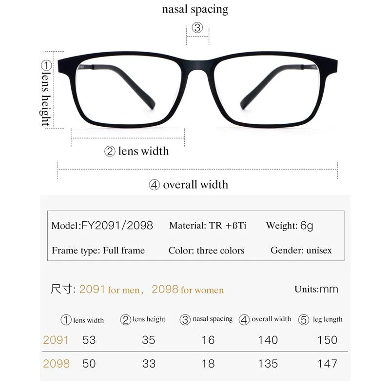 Handoer Unisex Full Rim Square Alloy Reading Glasses FY2091/2098