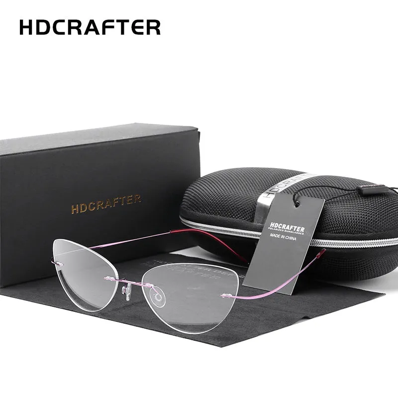 Hdcrafter Rimless Glasses Frame Women Cat Eye Titanium Ultralight Frameless 20003