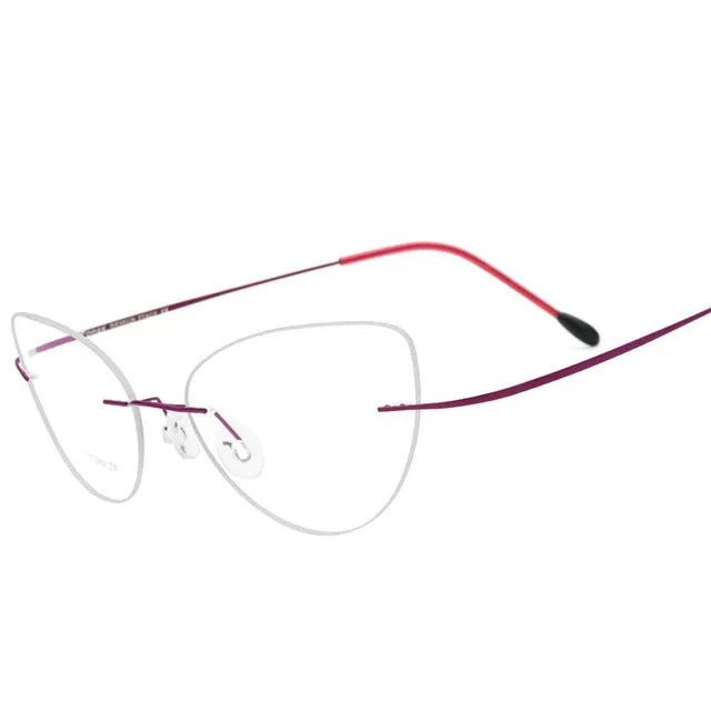 Hdcrafter Rimless Glasses Frame Women Cat Eye Titanium Ultralight Frameless 20003