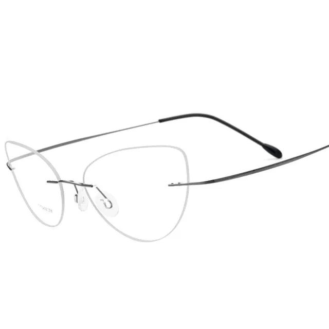 Hdcrafter Rimless Glasses Frame Women Cat Eye Titanium Ultralight Frameless 20003