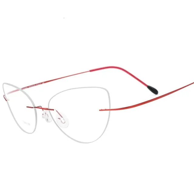 Hdcrafter Rimless Glasses Frame Women Cat Eye Titanium Ultralight Frameless 20003