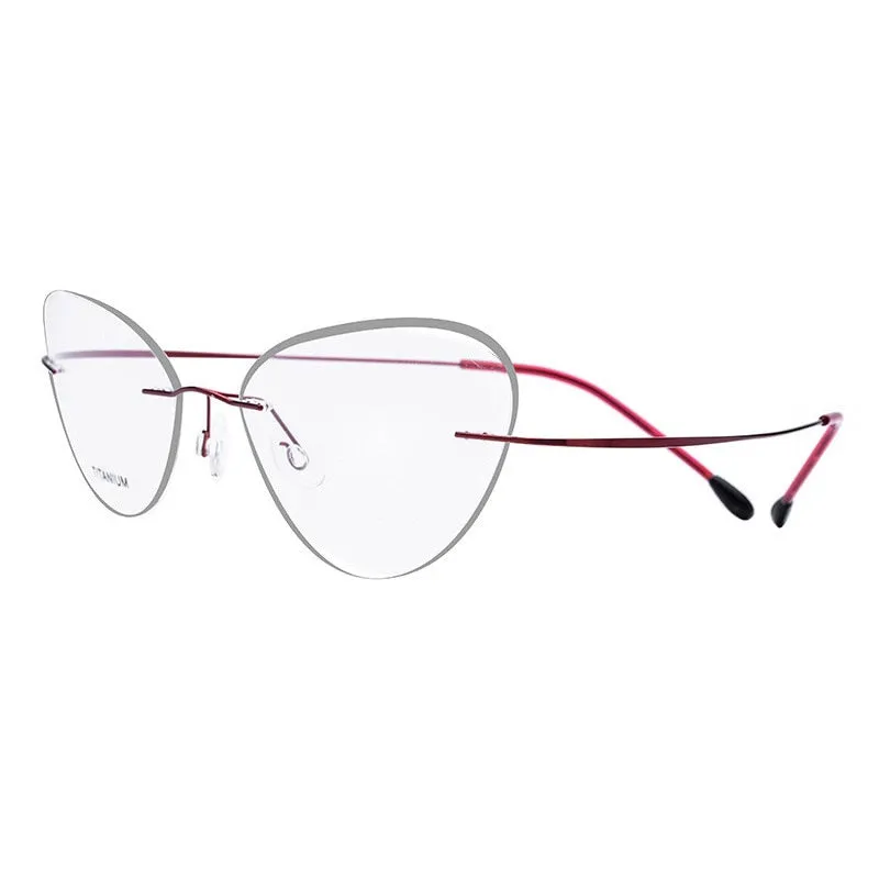 Hdcrafter Rimless Glasses Frame Women Cat Eye Titanium Ultralight Frameless 20003