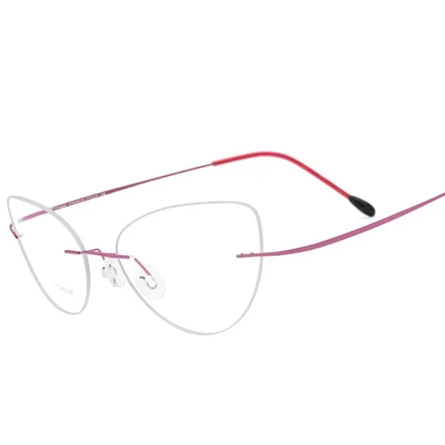 Hdcrafter Rimless Glasses Frame Women Cat Eye Titanium Ultralight Frameless 20003