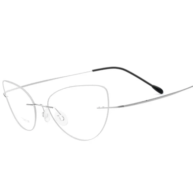 Hdcrafter Rimless Glasses Frame Women Cat Eye Titanium Ultralight Frameless 20003