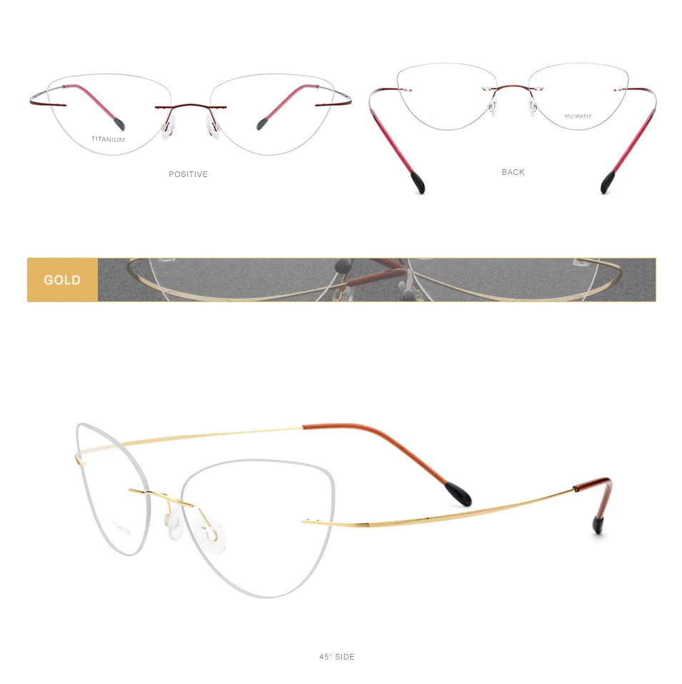 Hdcrafter Rimless Glasses Frame Women Cat Eye Titanium Ultralight Frameless 20003