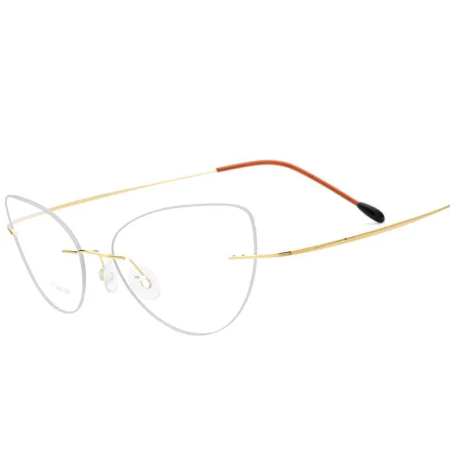 Hdcrafter Rimless Glasses Frame Women Cat Eye Titanium Ultralight Frameless 20003