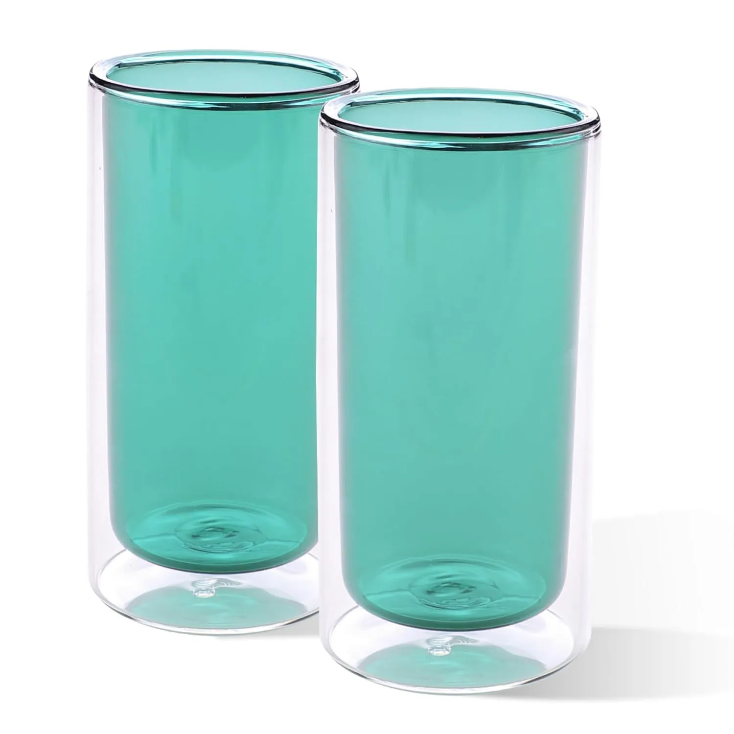 Homestic 2 Pcs Double Walled Glasses | Borosilicate Glass Tumblers for Water | High Heet Resistance | Microwave & Dishwasher Safe | Juice Glasse | 250 ML | Pack of 1 | Green