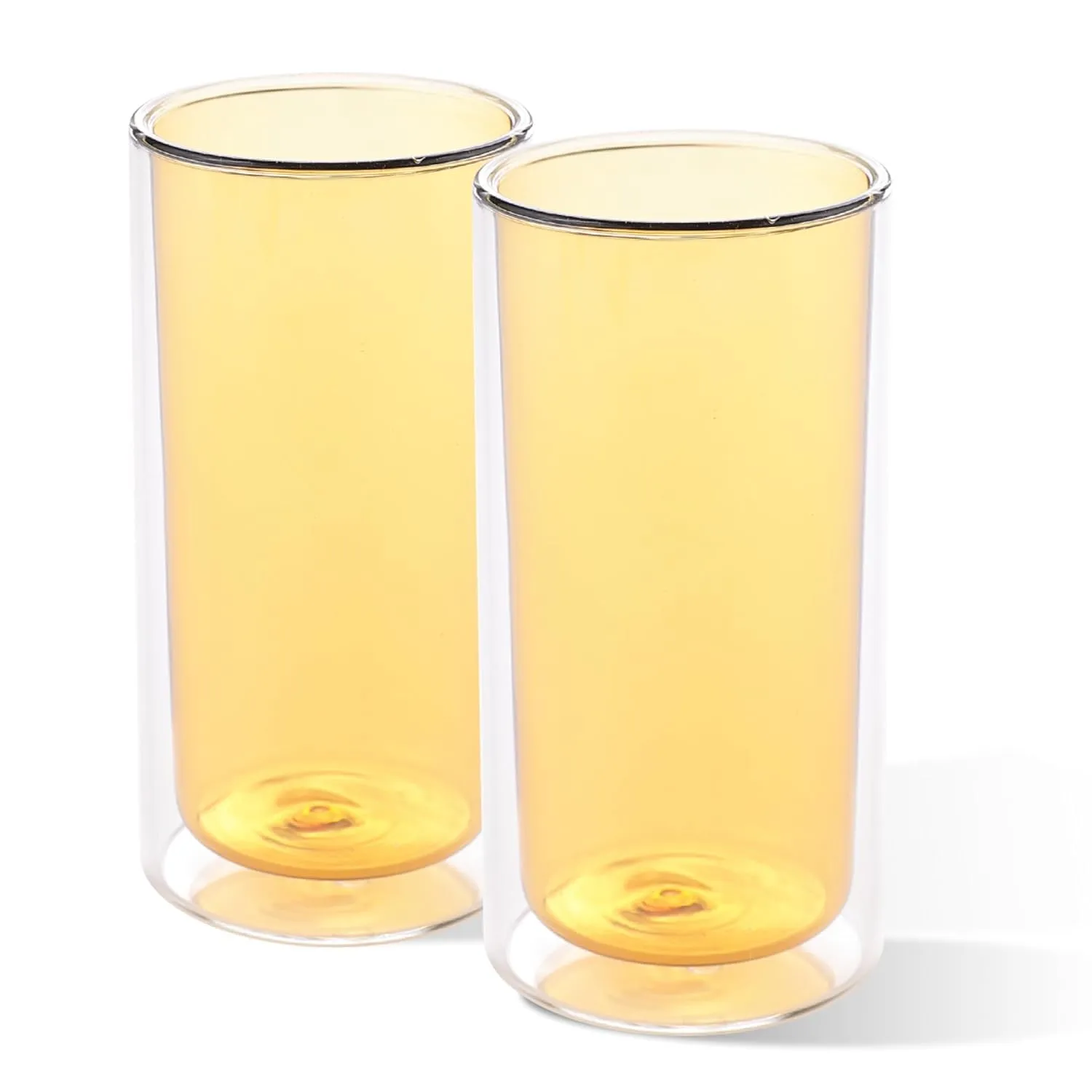 Homestic 2 Pcs Double Walled Glasses | Borosilicate Glass Tumblers for Water | High Heet Resistance | Microwave & Dishwasher Safe | Juice Glasse | 250 ML | Pack of 1 | Yellow