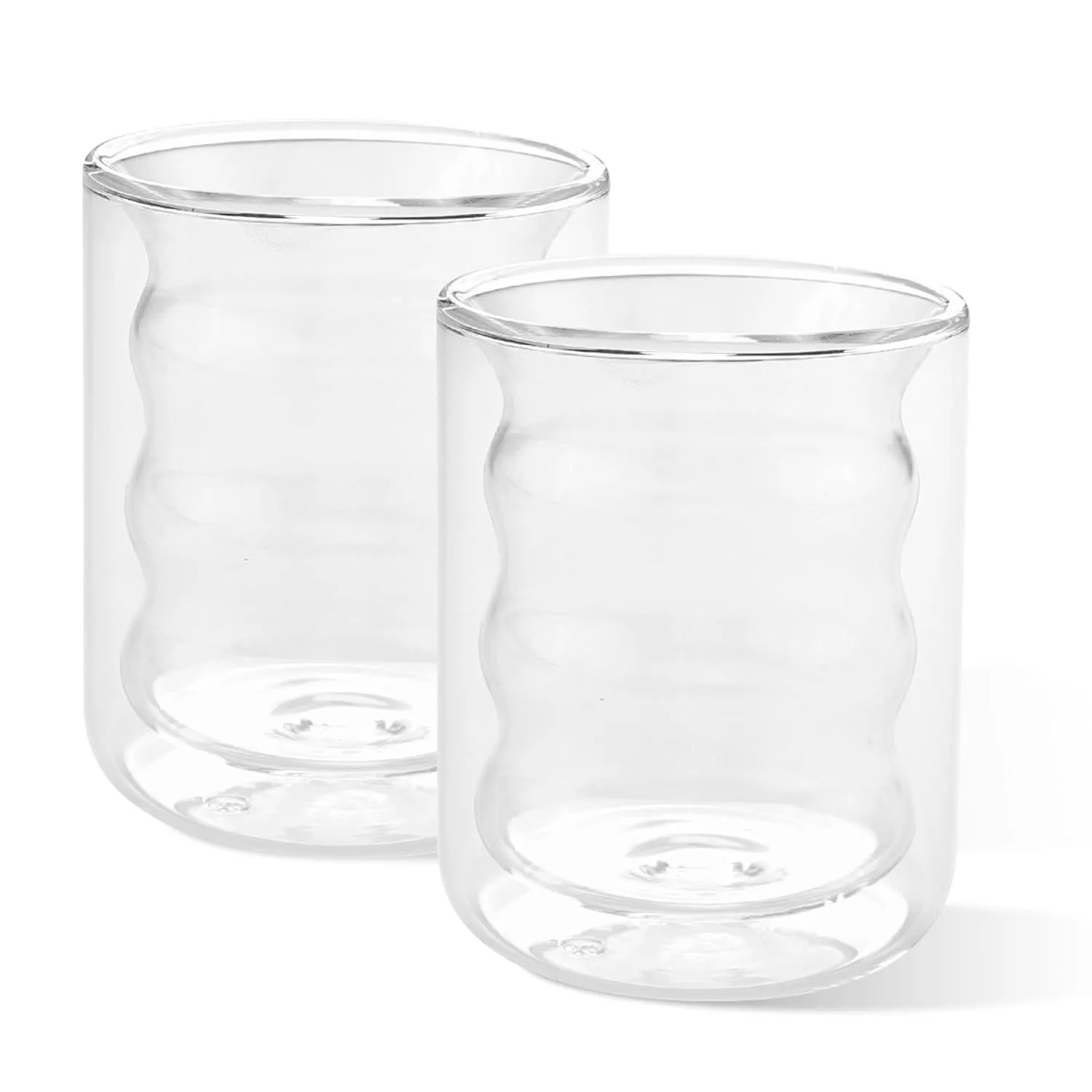 Homestic 2 Pcs Waved Shape Glasses | Double Walled Borosilicate Glass | High Thermal Resistance | Microwave & Dishwasher Safe | 200 ML | Pack of 1 | Transparent