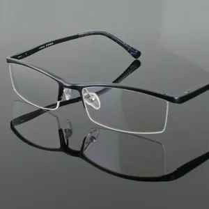 Hotochki Men's Semi Rim Aluminium Magnesium Alloy Frame Eyeglasses 2036