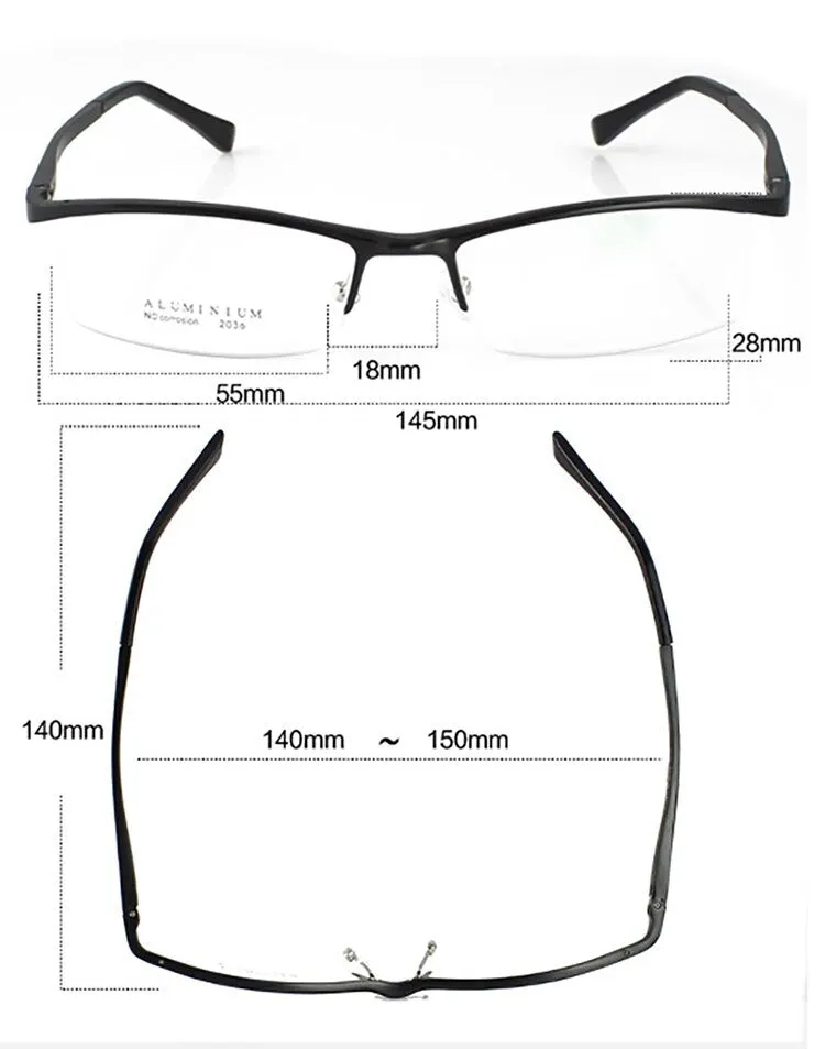 Hotochki Men's Semi Rim Aluminium Magnesium Alloy Frame Eyeglasses 2036