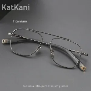 KatKani Men's Full Rim Double Bridge Square Titanium Eyeglasses 105