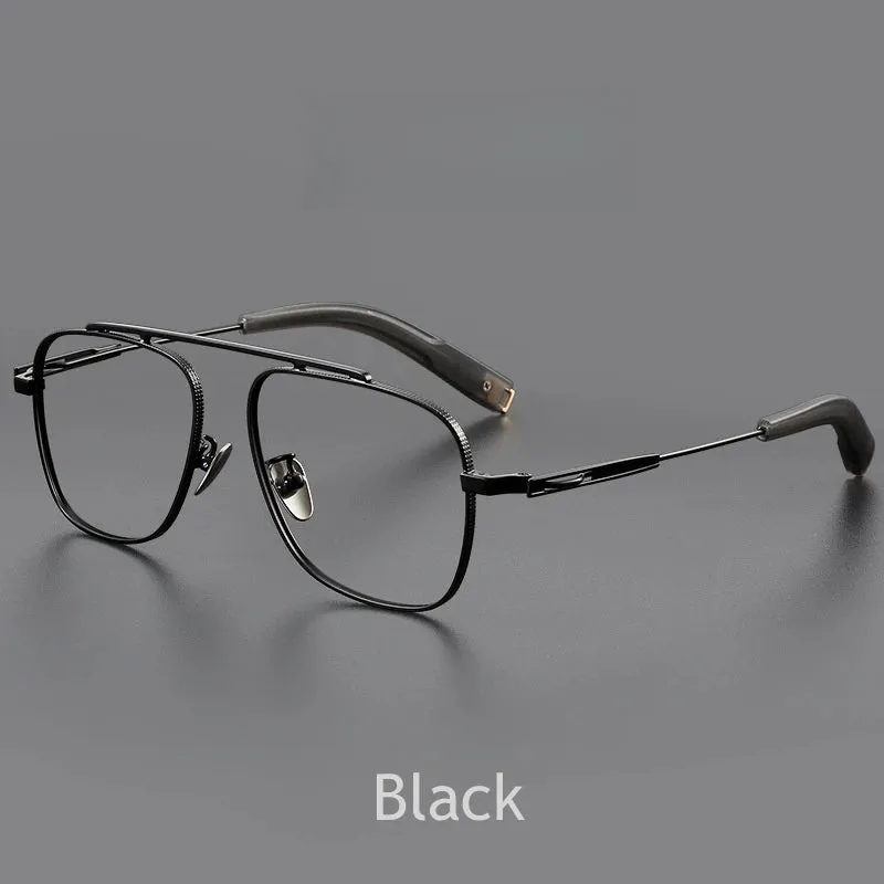 KatKani Men's Full Rim Double Bridge Square Titanium Eyeglasses 105