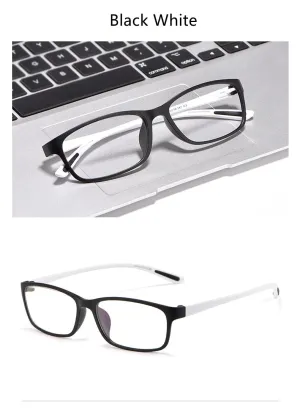 KatKani Unisex Bright Black Black White Reading Glasses Anti Blue Light Bf13017