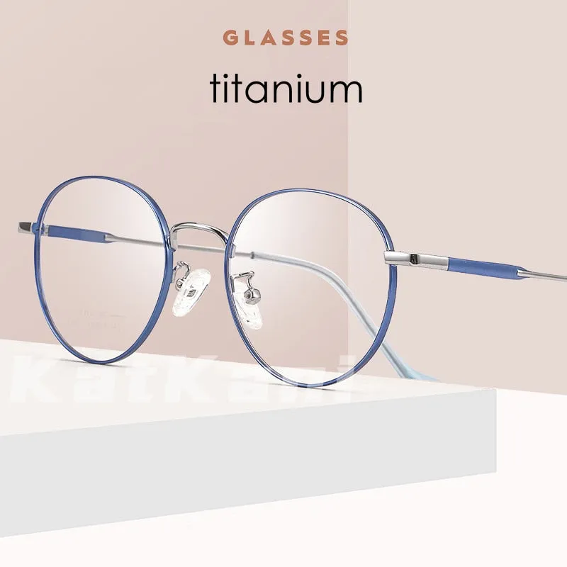 KatKani Unisex Full Rim Round Titanium Alloy Two Tone Frame Eyeglasses Ac017