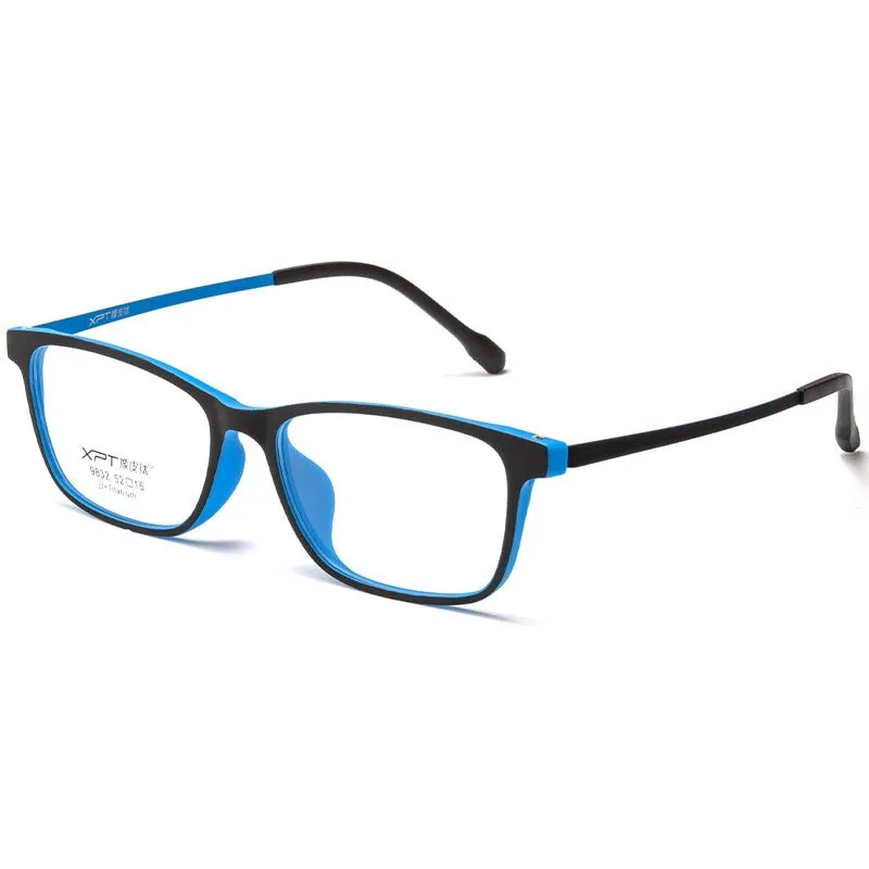 KatKani Unisex Full Rim Square Tr 90 Titanium  Reading Glasses Anti Blue Light Black 9832xp