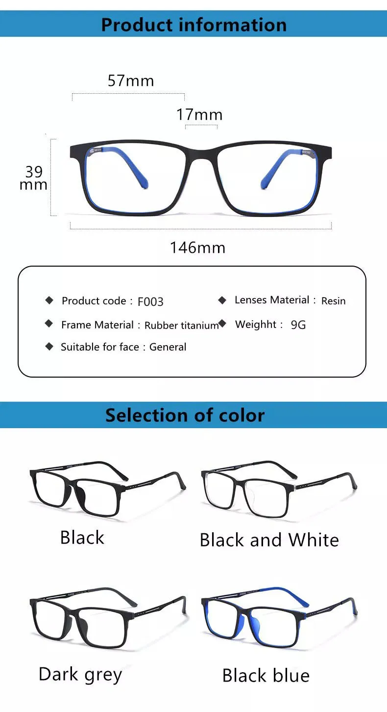 Kocolior Unisex Full Rim Square Tr 90 Titanium Hyperopic Reading Glasses F3003