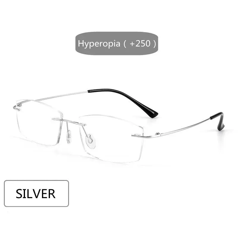 Kocolior Unisex Rimless Square Titanium Hyperopic Reading Glasses 8161