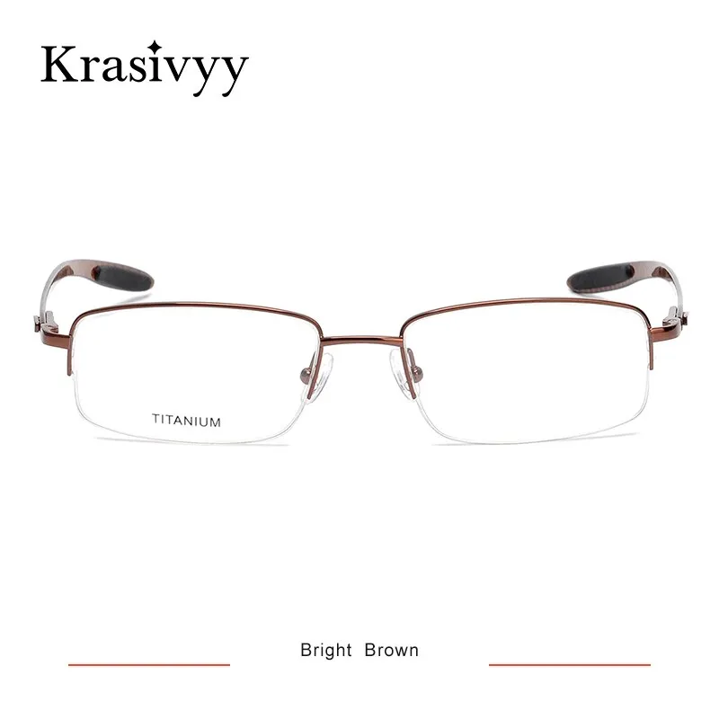 Krasivyy Men's Semi Rim Rectangle Square Carbon Fiber Titanium Eyeglasses Krb046