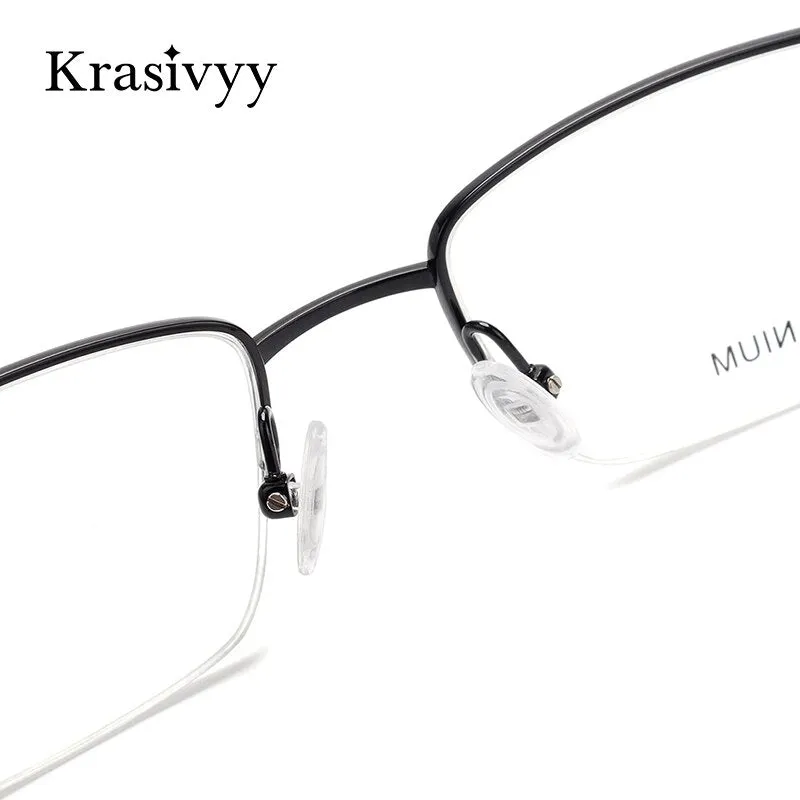 Krasivyy Men's Semi Rim Rectangle Square Carbon Fiber Titanium Eyeglasses Krb046