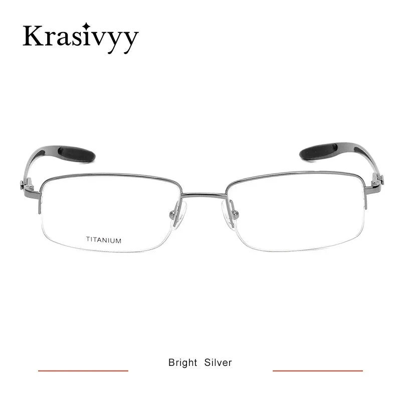 Krasivyy Men's Semi Rim Rectangle Square Carbon Fiber Titanium Eyeglasses Krb046