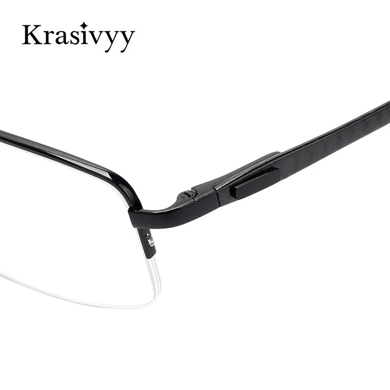 Krasivyy Men's Semi Rim Rectangle Square Carbon Fiber Titanium Eyeglasses Krb046