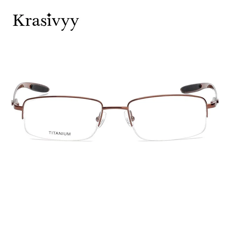 Krasivyy Men's Semi Rim Rectangle Square Carbon Fiber Titanium Eyeglasses Krb046