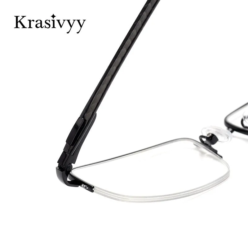 Krasivyy Men's Semi Rim Rectangle Square Carbon Fiber Titanium Eyeglasses Krb046