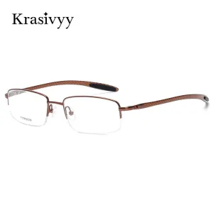 Krasivyy Men's Semi Rim Rectangle Square Carbon Fiber Titanium Eyeglasses Krb046