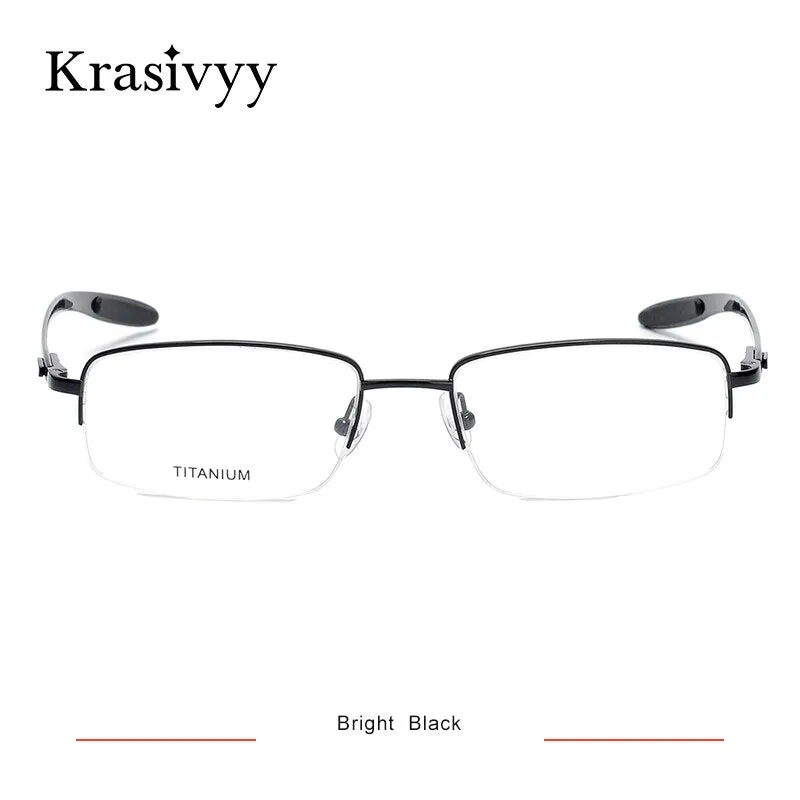 Krasivyy Men's Semi Rim Rectangle Square Carbon Fiber Titanium Eyeglasses Krb046