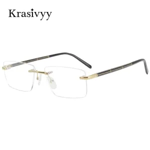 Krasivyy Unisex Rimless Square Titanium Wood Eyeglasses Kr16069