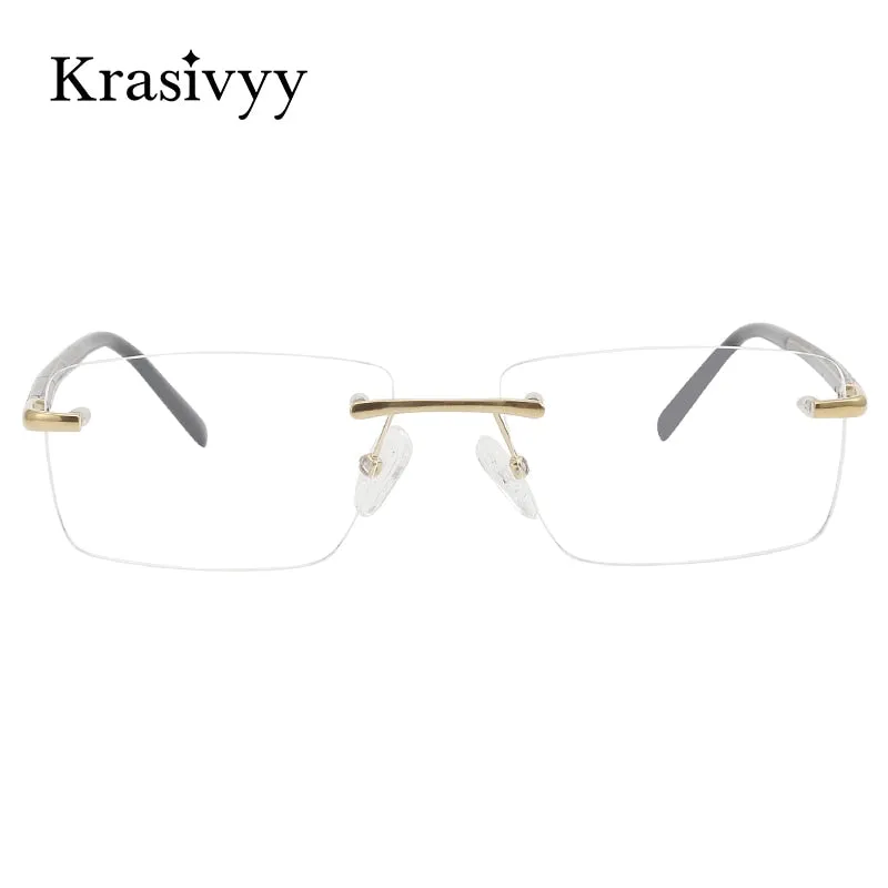 Krasivyy Unisex Rimless Square Titanium Wood Eyeglasses Kr16069