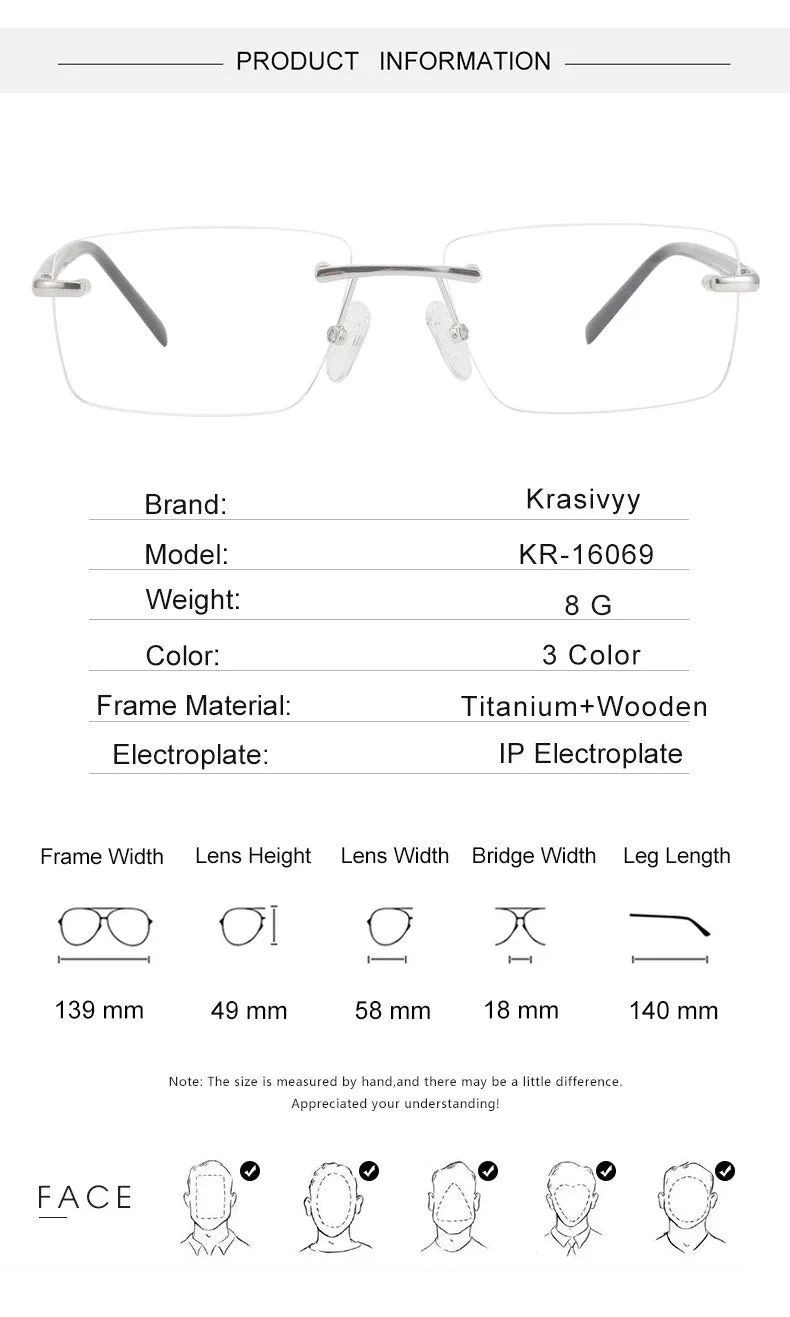 Krasivyy Unisex Rimless Square Titanium Wood Eyeglasses Kr16069