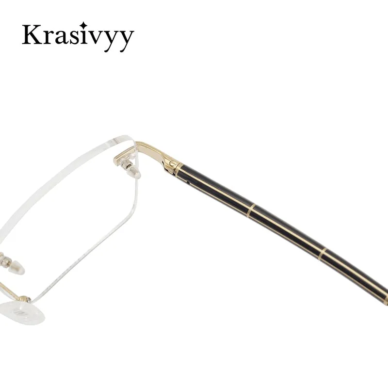 Krasivyy Unisex Rimless Square Titanium Wood Eyeglasses Kr16069