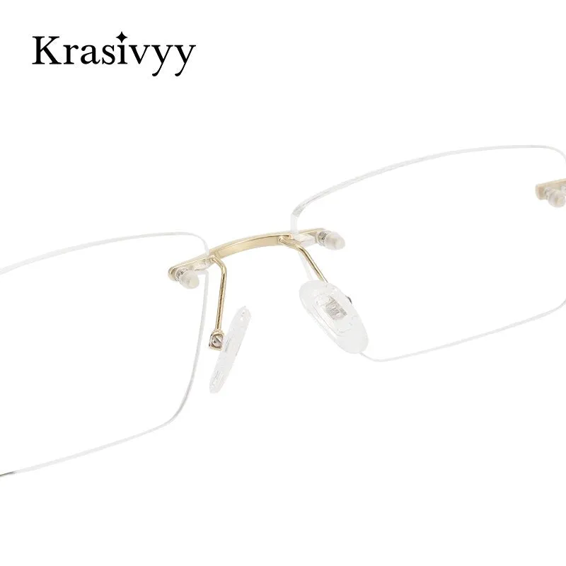 Krasivyy Unisex Rimless Square Titanium Wood Eyeglasses Kr16069