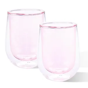 Kuber Industries 10 Pcs Double Walled Borosilicate Glass | High Thermal Resistance | Microwave & Dishwasher Safe | 190 ML | Pack of 5 | Pink