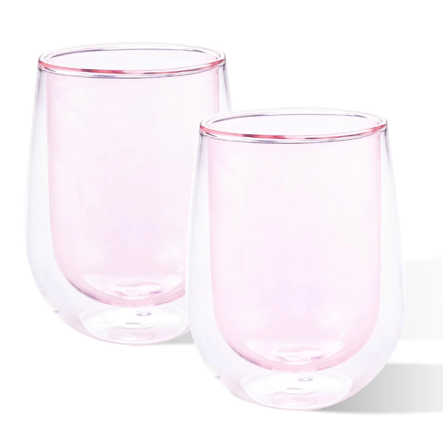 Kuber Industries 10 Pcs Double Walled Borosilicate Glass | High Thermal Resistance | Microwave & Dishwasher Safe | 190 ML | Pack of 5 | Pink