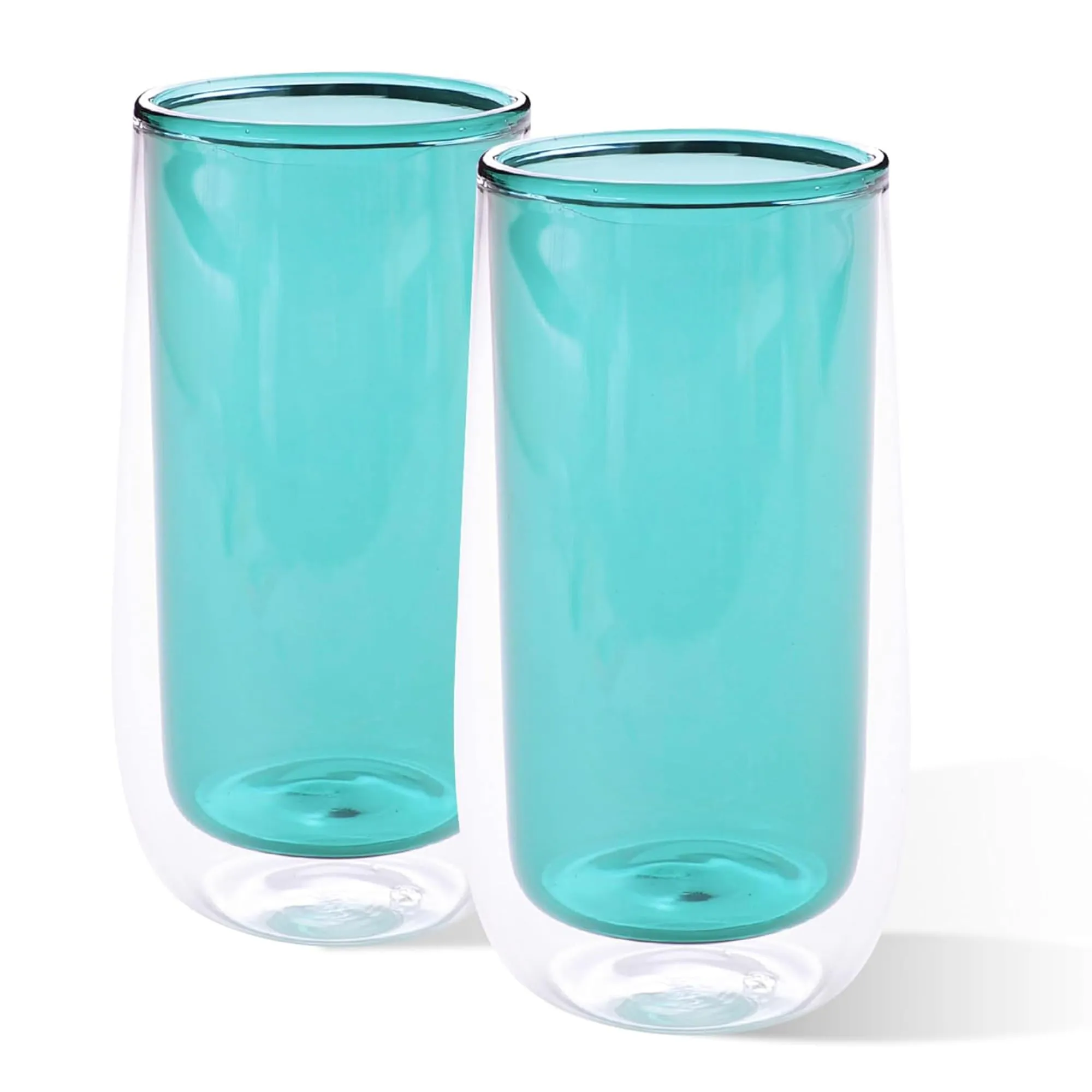 Kuber Industries 10 Pcs Double Walled Borosilicate Glass | High Thermal Resistance | Microwave & Dishwasher Safe | 240 ML | Pack of 5 | Green