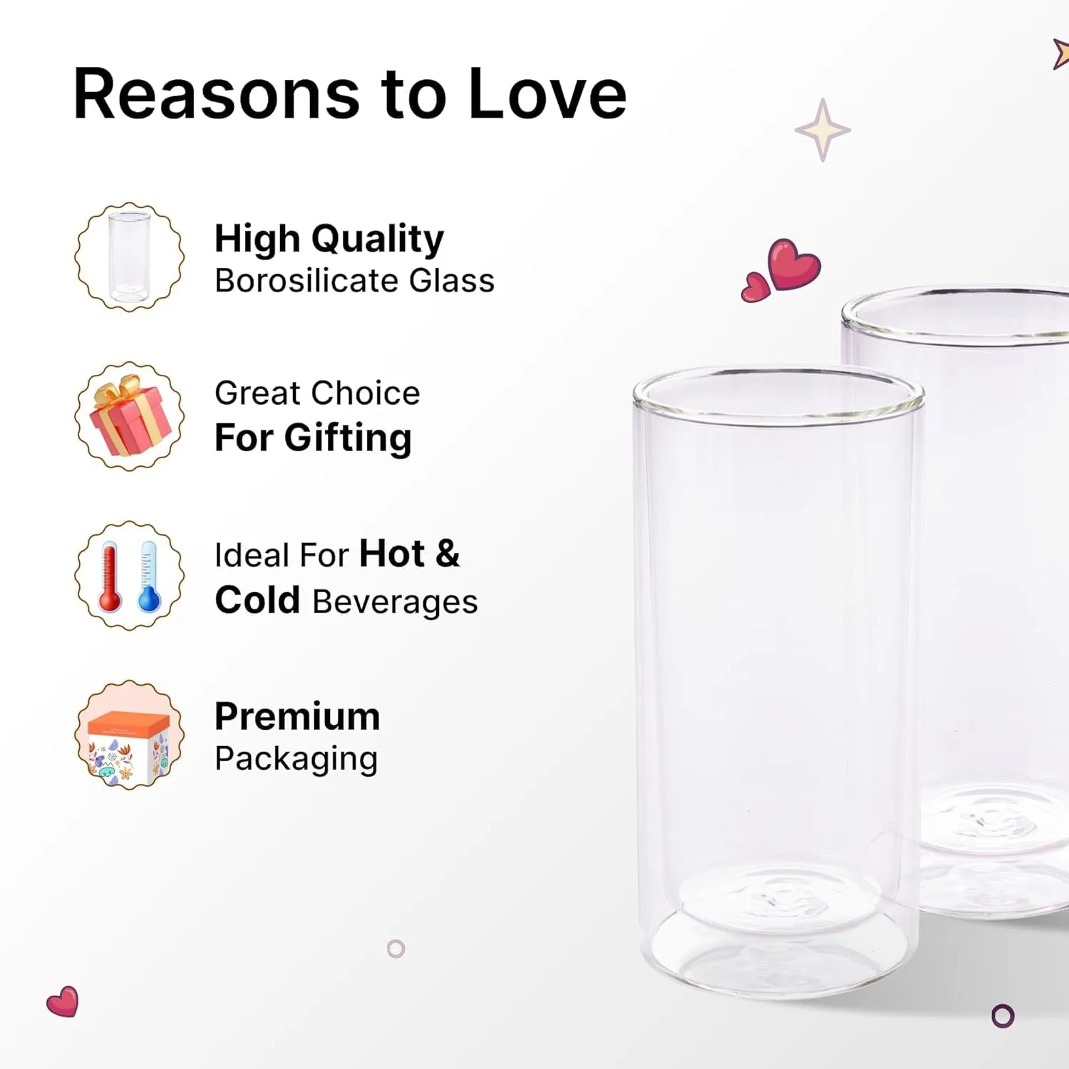 Kuber Industries 10 Pcs Double Walled Glasses | Borosilicate Glass Tumblers for Water | High Heet Resistance | Microwave & Dishwasher Safe | Juice Glasse | 250 ML | Pack of 5 | Transparent