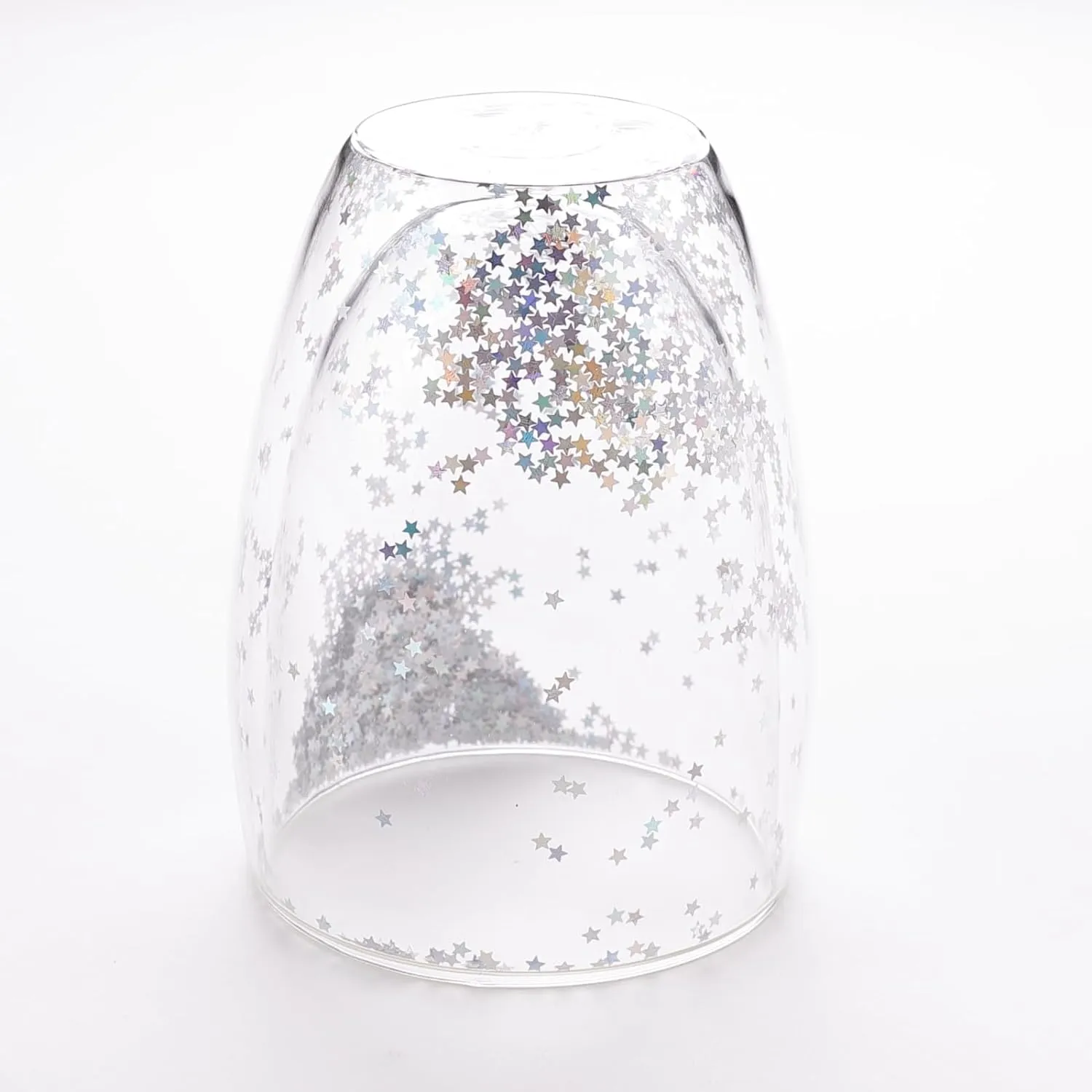 Kuber Industries 10 Pcs Star Sequin Glasses | Double Walled Borosilicate Glass | High Thermal Resistance | Microwave & Dishwasher Safe | 350 ML | Pack of 5 | Transparent