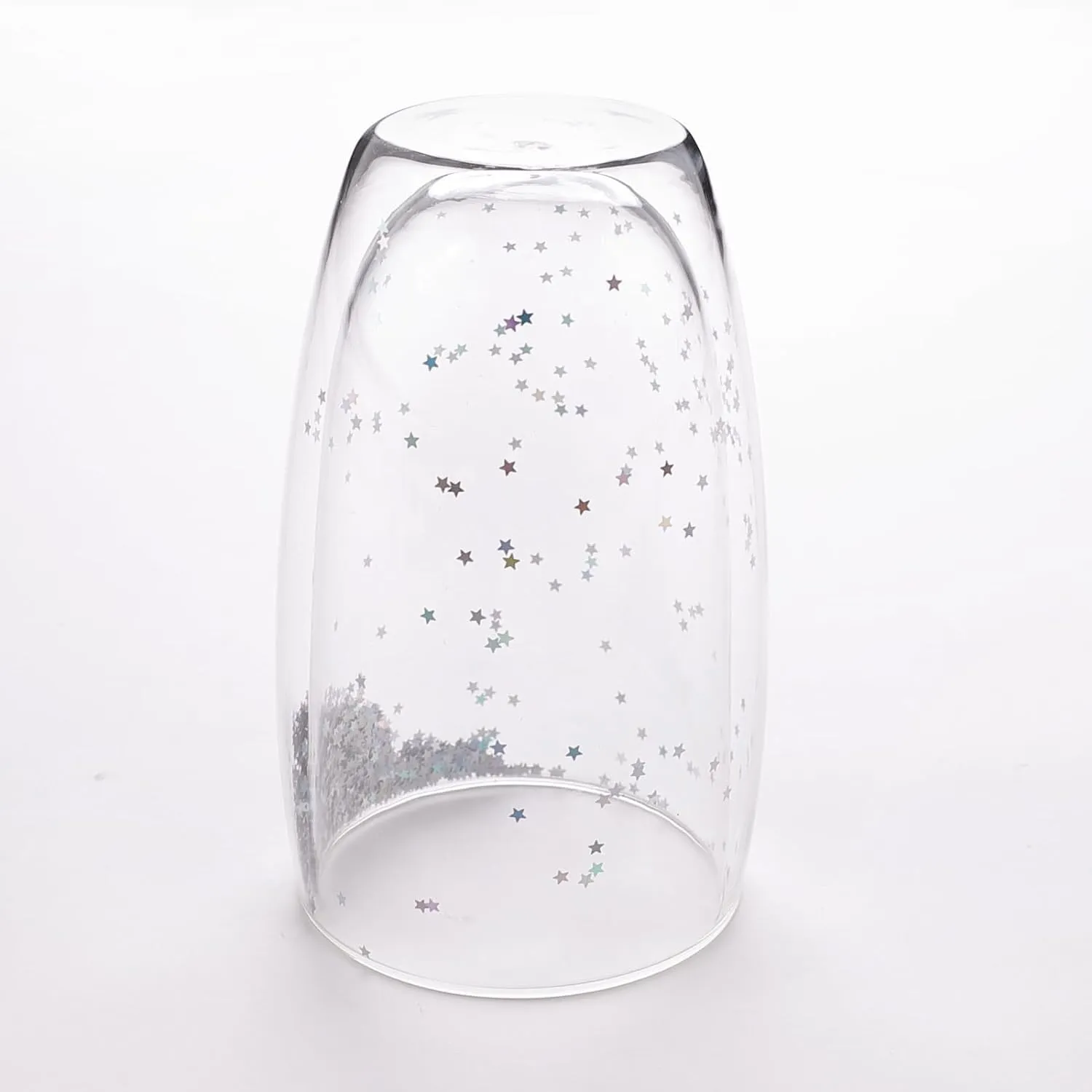 Kuber Industries 10 Pcs Star Sequin Glasses | Double Walled Borosilicate Glass | High Thermal Resistance | Microwave & Dishwasher Safe | 450 ML | Pack of 5 | Transparent