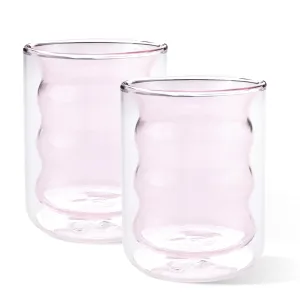 Kuber Industries 10 Pcs Waved Shape Glasses | Double Walled Borosilicate Glass | High Thermal Resistance | Microwave & Dishwasher Safe | 200 ML | Pack of 5 | Yellow