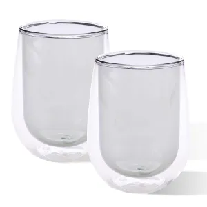 Kuber Industries 12 Pcs Double Walled Borosilicate Glass | High Thermal Resistance | Microwave & Dishwasher Safe | 190 ML | Pack of 6 | Grey