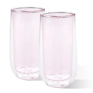 Kuber Industries 12 Pcs Double Walled Borosilicate Glass | High Thermal Resistance | Microwave & Dishwasher Safe | 240 ML | Pack of 6 | Pink