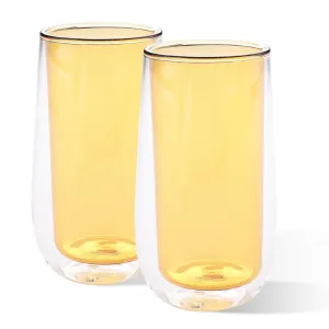 Kuber Industries 12 Pcs Double Walled Borosilicate Glass | High Thermal Resistance | Microwave & Dishwasher Safe | 240 ML | Pack of 6 | Yellow