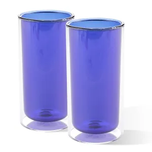 Kuber Industries 12 Pcs Double Walled Glasses | Borosilicate Glass Tumblers for Water | High Heet Resistance | Microwave & Dishwasher Safe | Juice Glasse | 250 ML | Pack of 6 | Blue