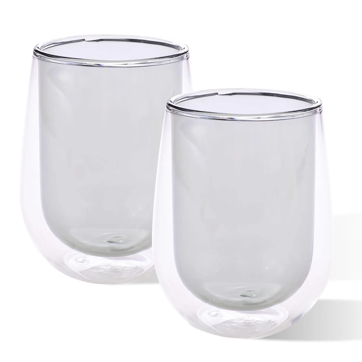 Kuber Industries 2 Pcs Double Walled Borosilicate Glass | High Thermal Resistance | Microwave & Dishwasher Safe | 190 ML | Pack of 1 | Grey